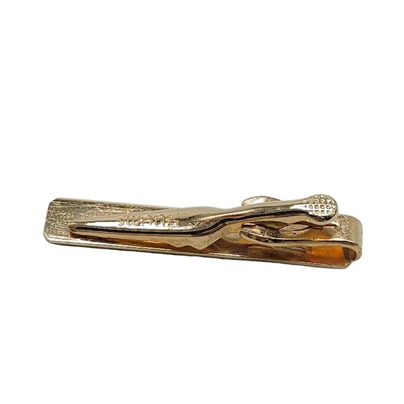 Swank Brush Textured Bar Tie Clip Gold Tone Vintage - Picture 4 of 5